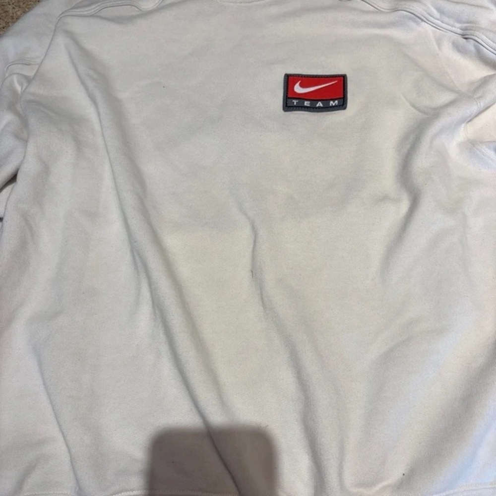 Nike White Crewneck Sweatshirt with Red Team Patch
